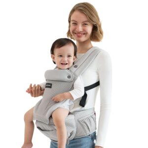 Momcozy Baby Carrier with Hip Seat AirMesh Grey ergonomic hands-free 2-in-1 baby carrier