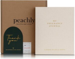 Peachly Pregnancy Journal with linen hardcover and guided pregnancy pages