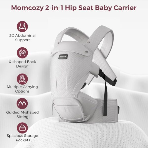 Momcozy Baby Carrier with Hip Seat AirMesh Grey ergonomic hands-free 2-in-1 baby carrier