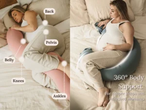 Cuddobaby 5-in-1 Pregnancy Pillow in blue with cooling BreezeFlex cover and travel tote