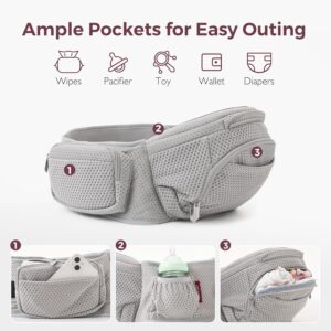 Momcozy Baby Carrier with Hip Seat AirMesh Grey ergonomic hands-free 2-in-1 baby carrier