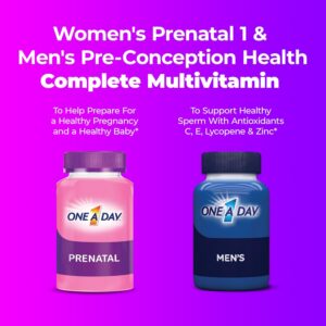 One A Day Pre-Pregnancy Multivitamin Softgels for Men and Women with bottle duo on bed