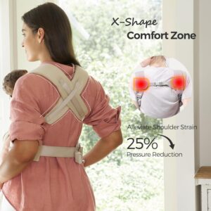 Momcozy WeeSnug Newborn Baby Carrier in khaki color with ergonomic cross-back support