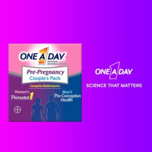 One A Day Pre-Pregnancy Multivitamin Softgels for Men and Women with bottle duo on bed