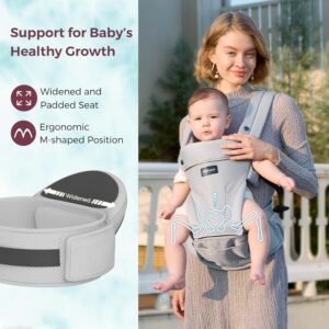 Momcozy Baby Carrier with Hip Seat AirMesh Grey ergonomic hands-free 2-in-1 baby carrier