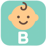 Smiling baby icon on green background with the letter B
