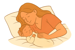 Bonding Moment: New Mom with Newborn on Bed Contact Mom and Little One